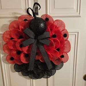 Handmade Red and Black Ladybug Holiday Wreath - Home Holiday Decor
